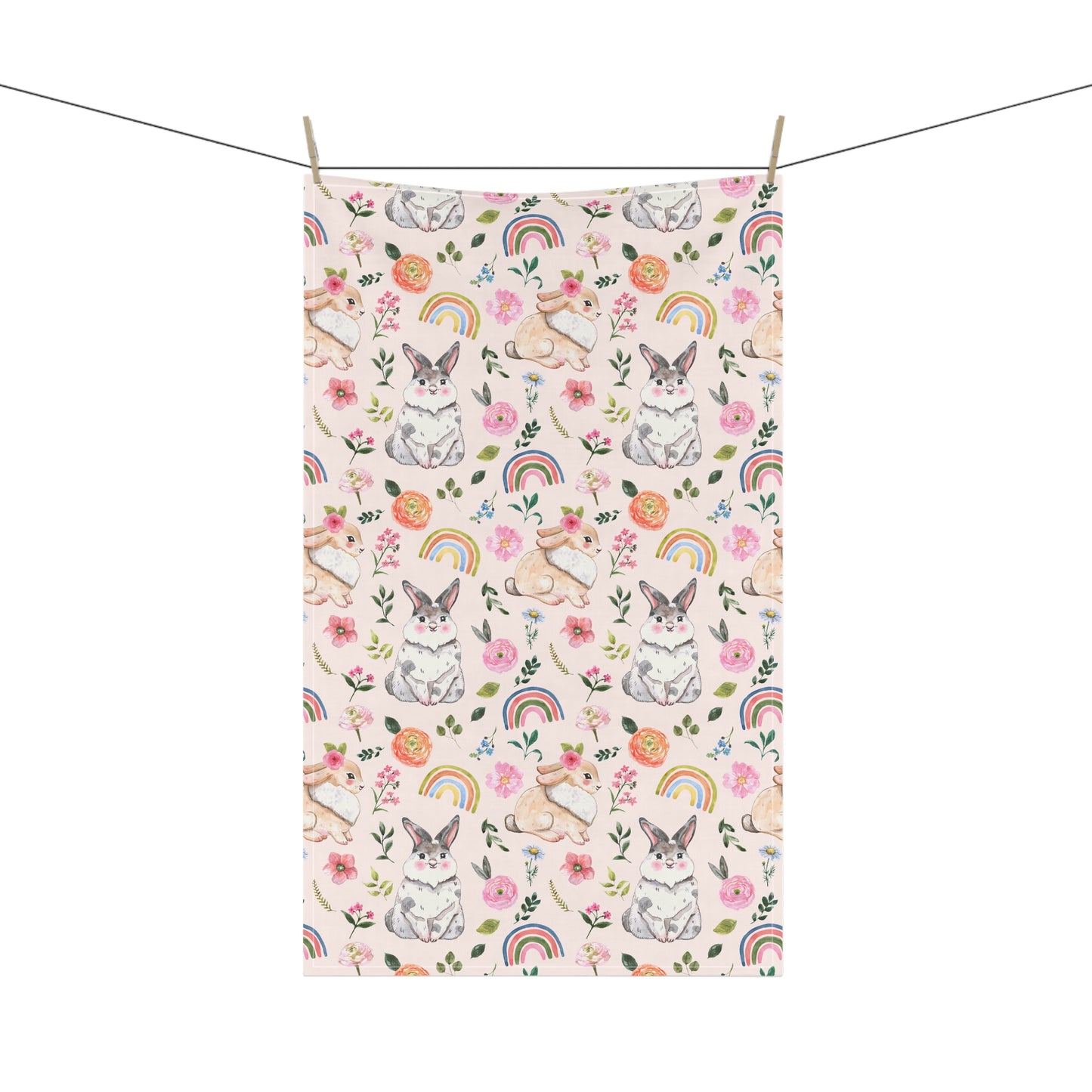 Easter Bunnies and Rainbows Kitchen Towel