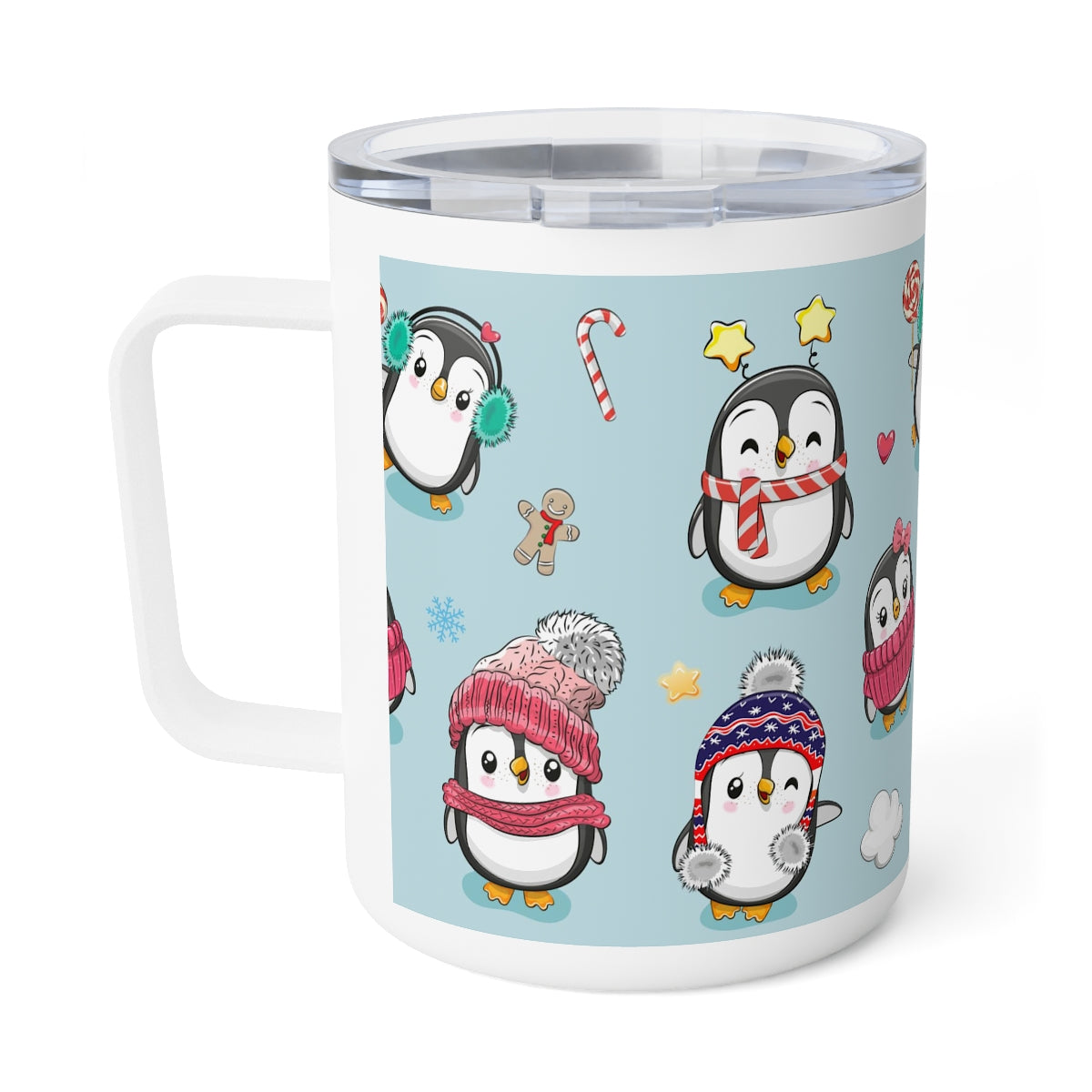 Penguins in Winter Clothes Insulated Coffee Mug, 10oz