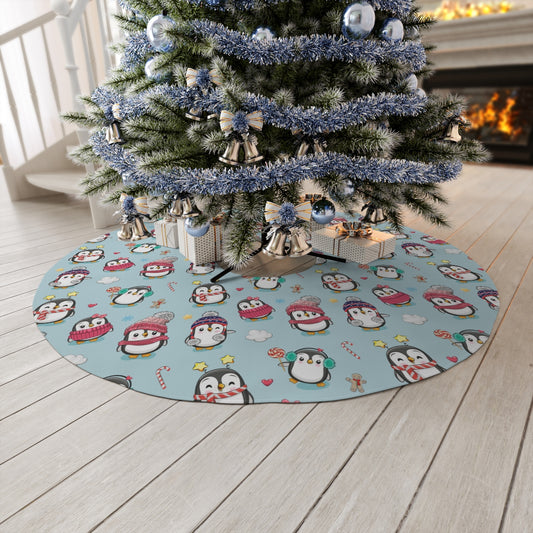 Penguins in Winter Clothes Round Tree Skirt