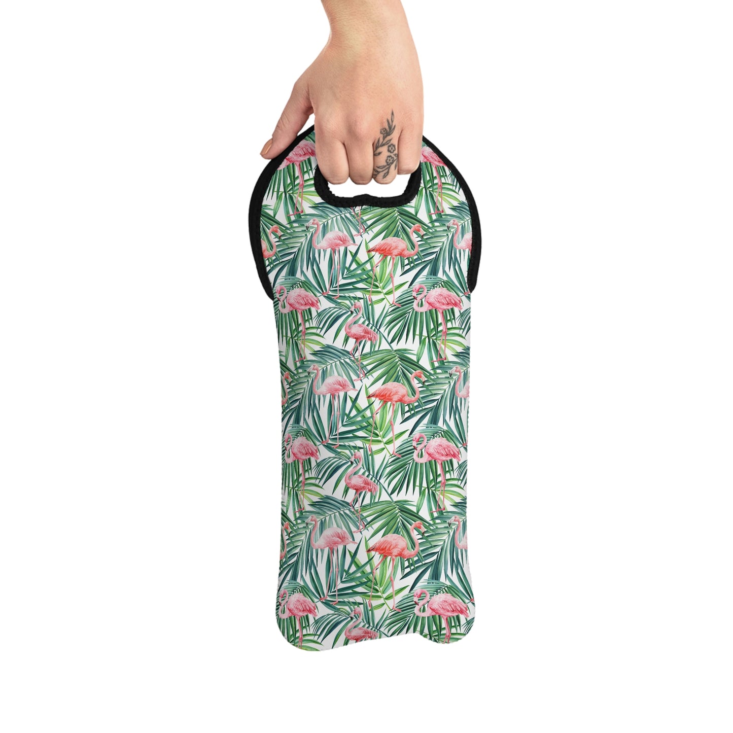 Pink Flamingos and Palm Leaves Wine Tote Bag