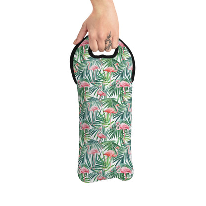 Pink Flamingos and Palm Leaves Wine Tote Bag