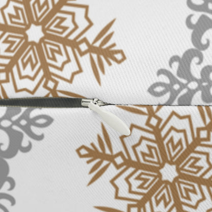 Gold and Silver Snowflakes Spun Polyester Lumbar Pillow