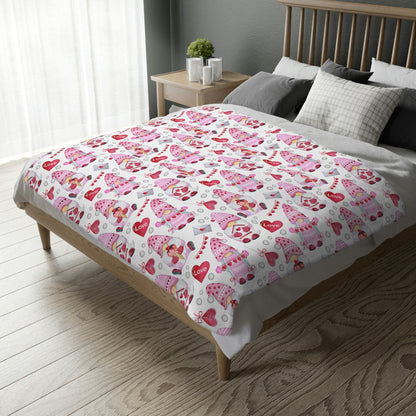 Gnomes and Hearts Velveteen Minky Blanket (Two-sided print)