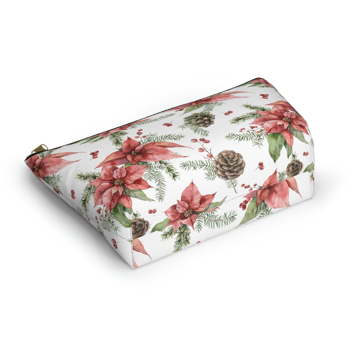 Poinsettia and Pine Cones Accessory Pouch w T-bottom