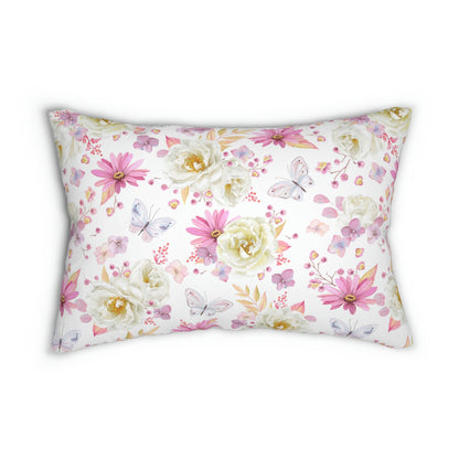 Spring Butterflies and Roses Spun Polyester Lumbar Pillow