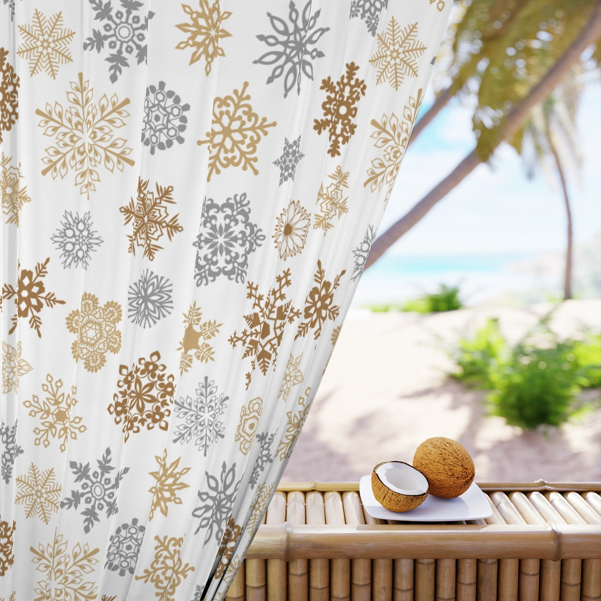 Gold and Silver Snowflakes Window Curtains (1 Piece)