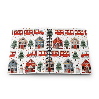 Christmas Trains and Houses Spiral Bound Journal