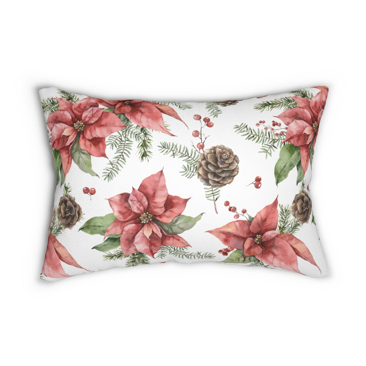 Poinsettia and Pine Cones Spun Polyester Lumbar Pillow