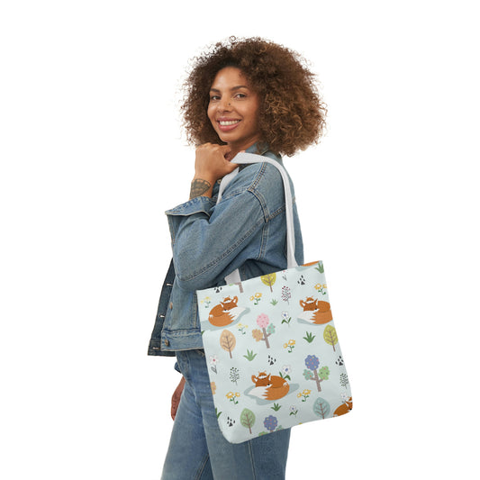 Mom and Baby Fox Polyester Canvas Tote Bag