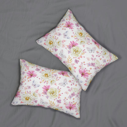 Spring Butterflies and Roses Spun Polyester Lumbar Pillow