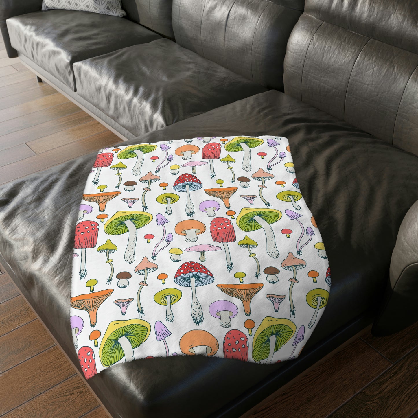 Forest Mushrooms Velveteen Minky Blanket (Two-sided print)