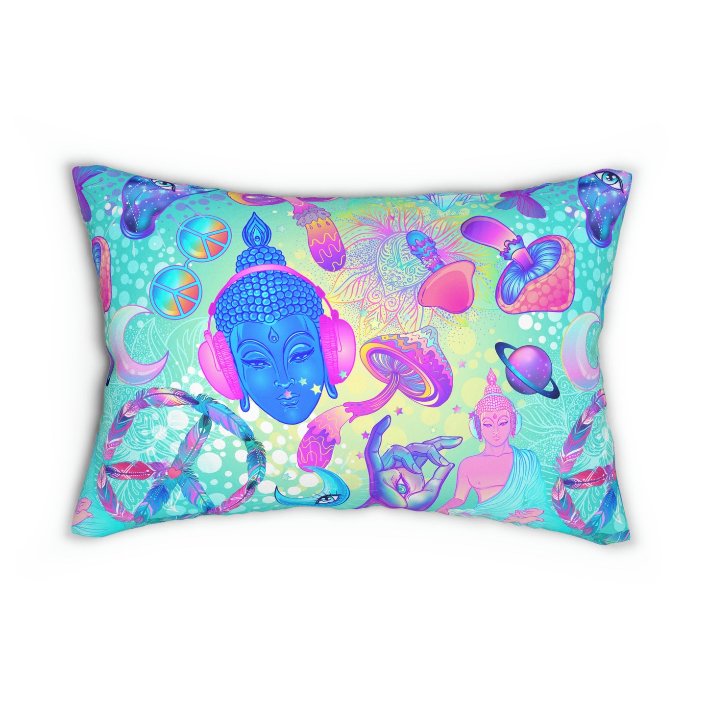 Buddha and Mushrooms Spun Polyester Lumbar Pillow