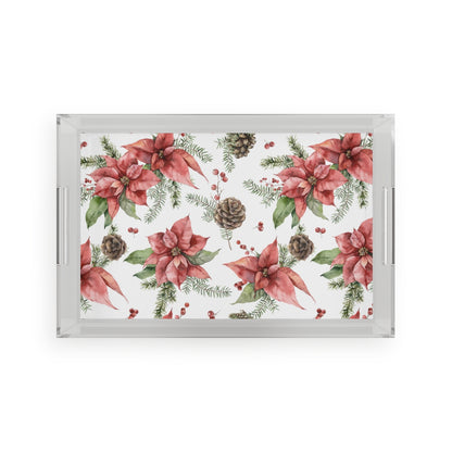 Poinsettia and Pine Cones Acrylic Serving Tray