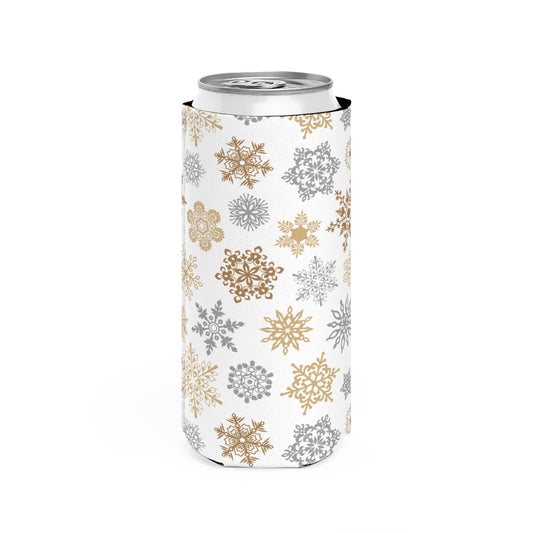 Gold and Silver Snowflakes Slim Can Cooler