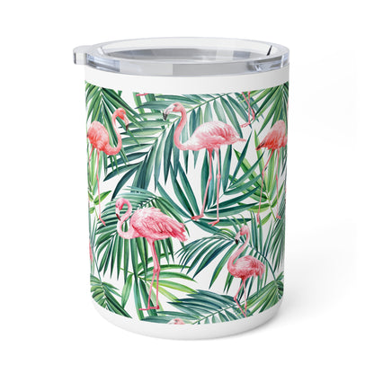 Pink Flamingos and Palm Leaves Insulated Coffee Mug, 10oz