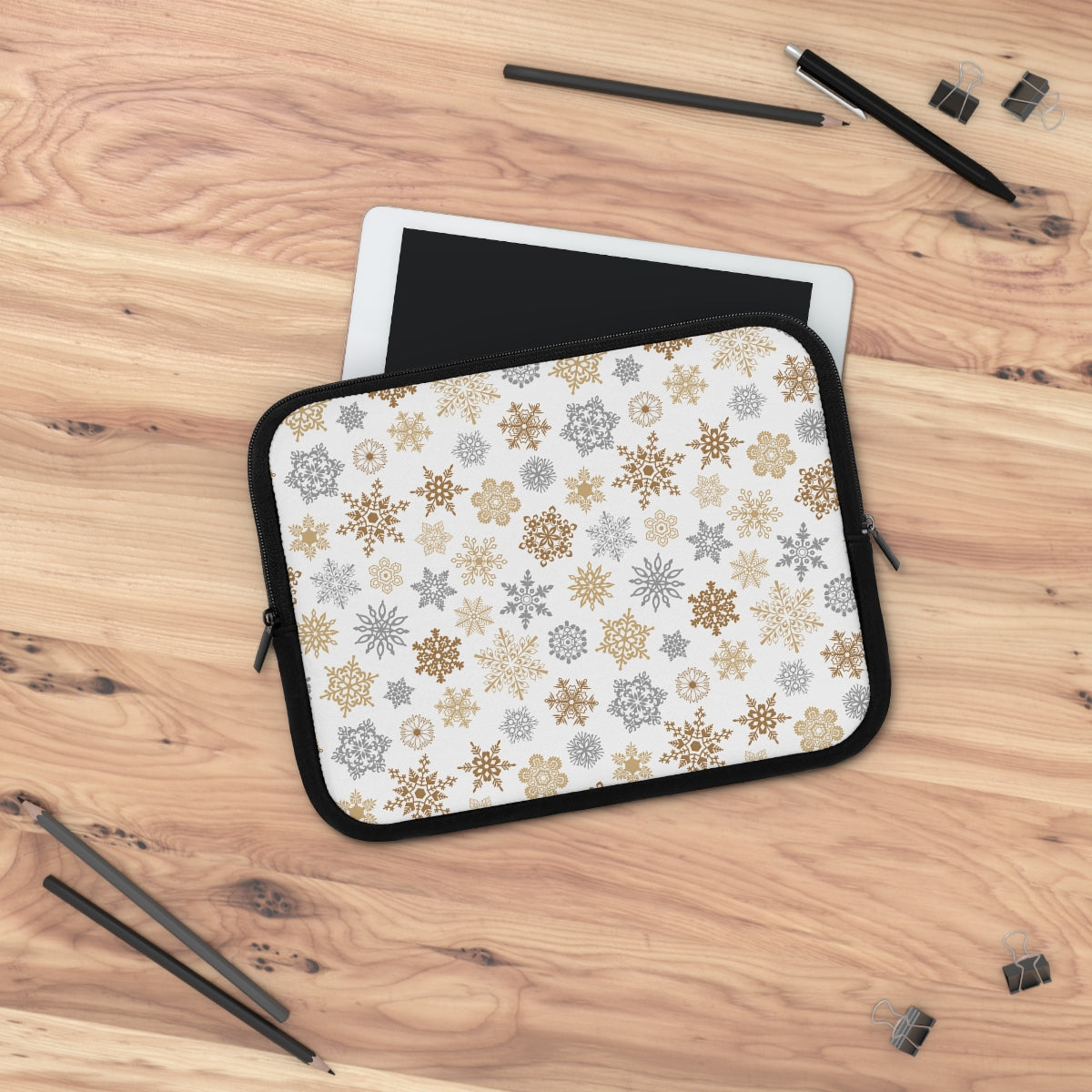 Gold and Silver Snowflakes Laptop Sleeve