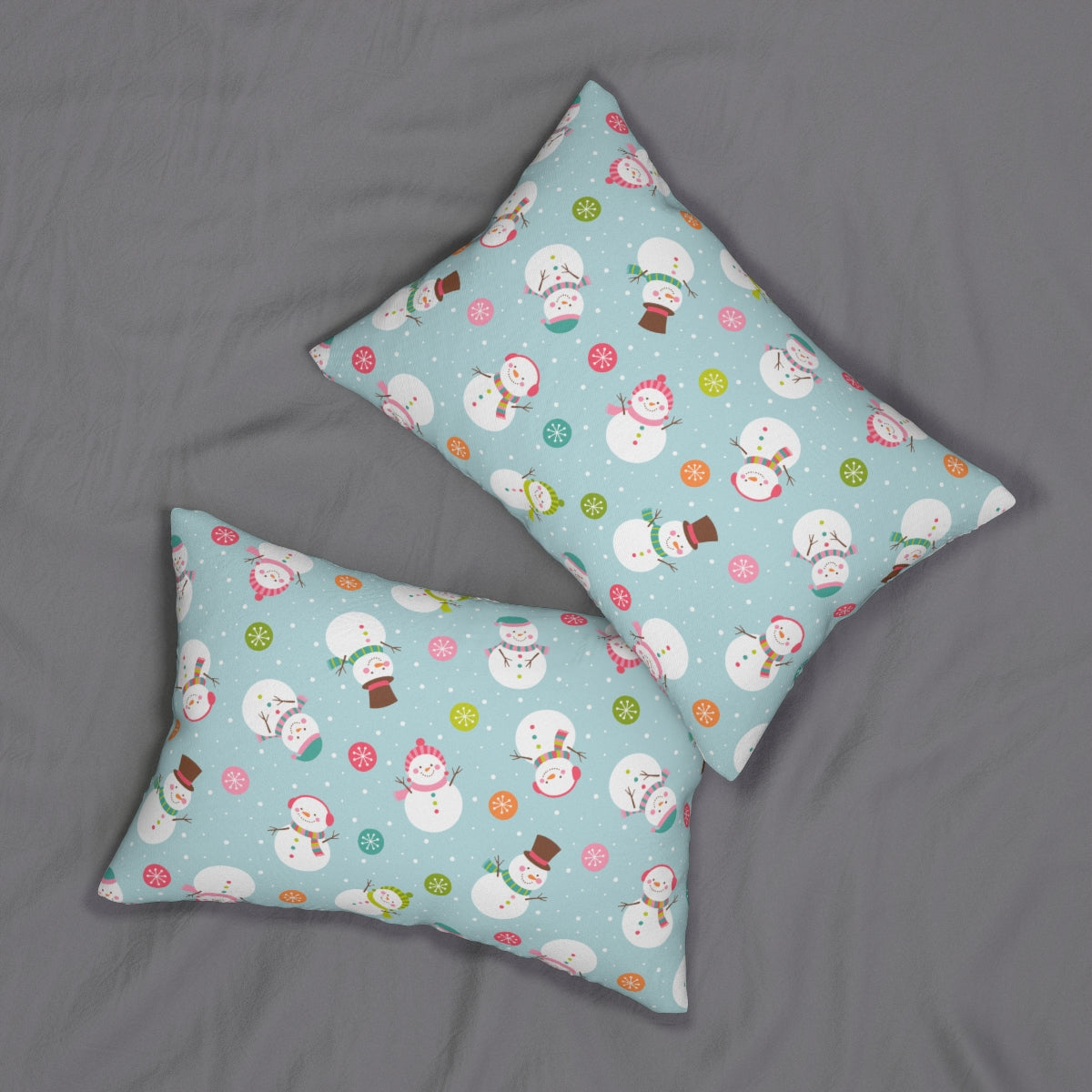 Christmas Happy Snowmen Spun Polyester Lumbar Pillow