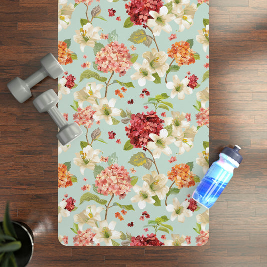 Autumn Hortensia and Lily Flowers Rubber Yoga Mat