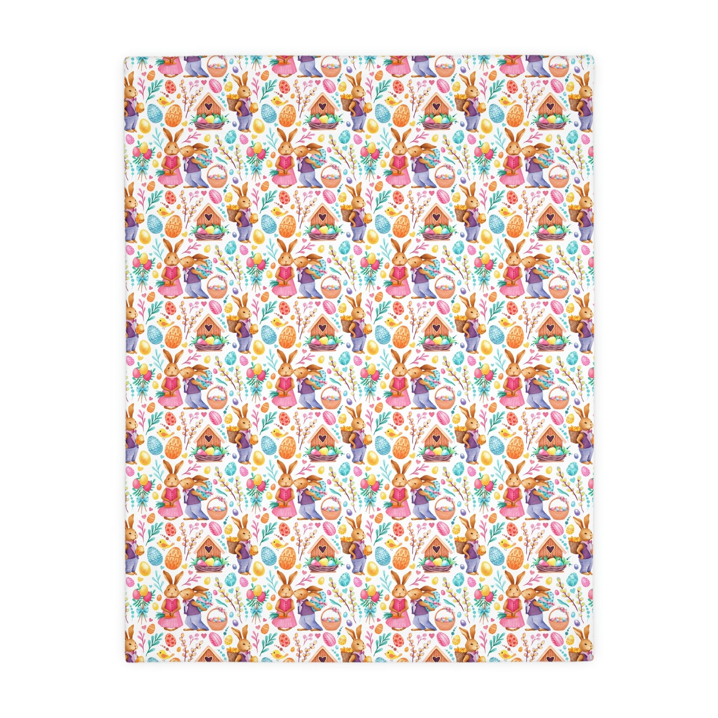 Easter Love Bunnies Velveteen Minky Blanket (Two-sided print)