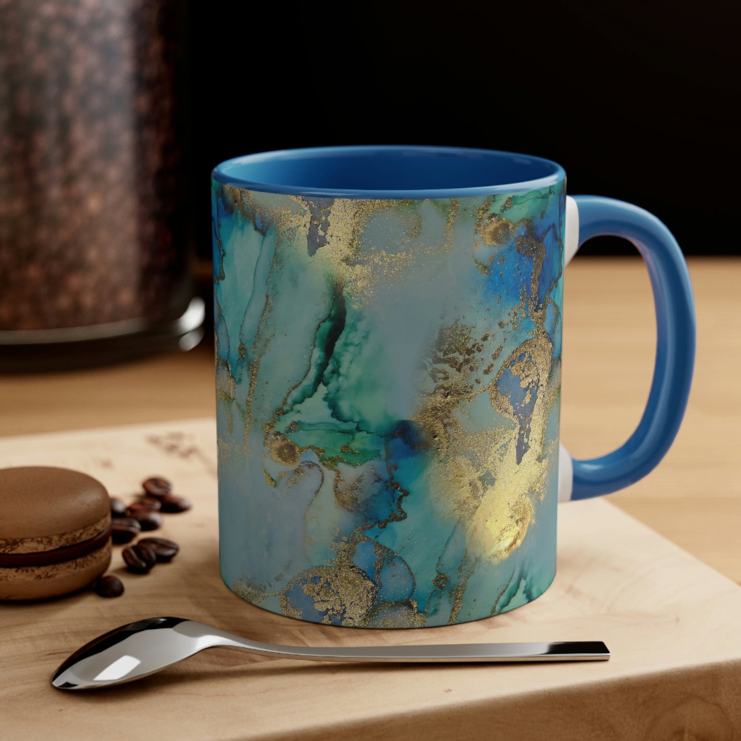Gold and Blue Marble Accent Coffee Mug, 11oz