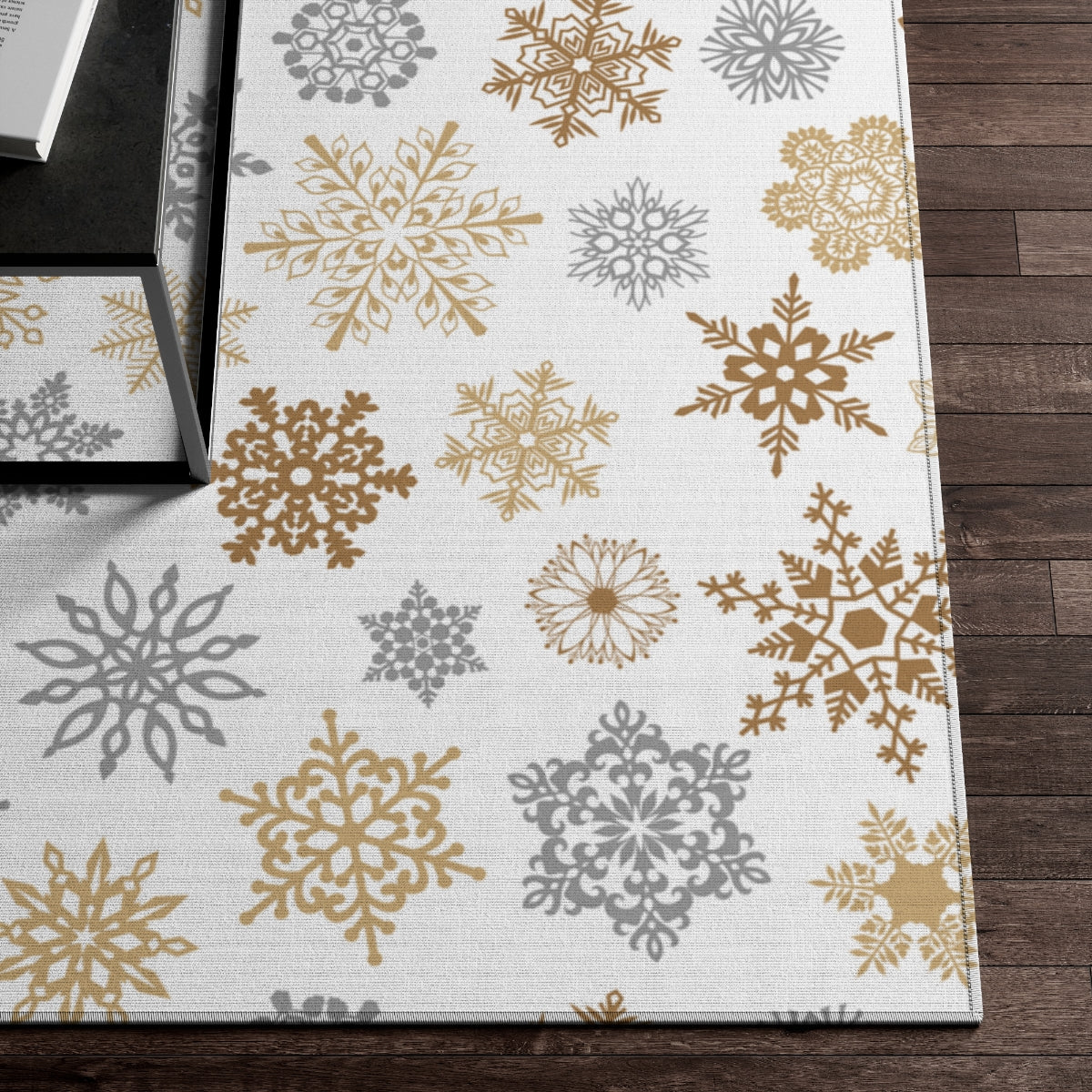 Gold and Silver Snowflakes Indoor Rug