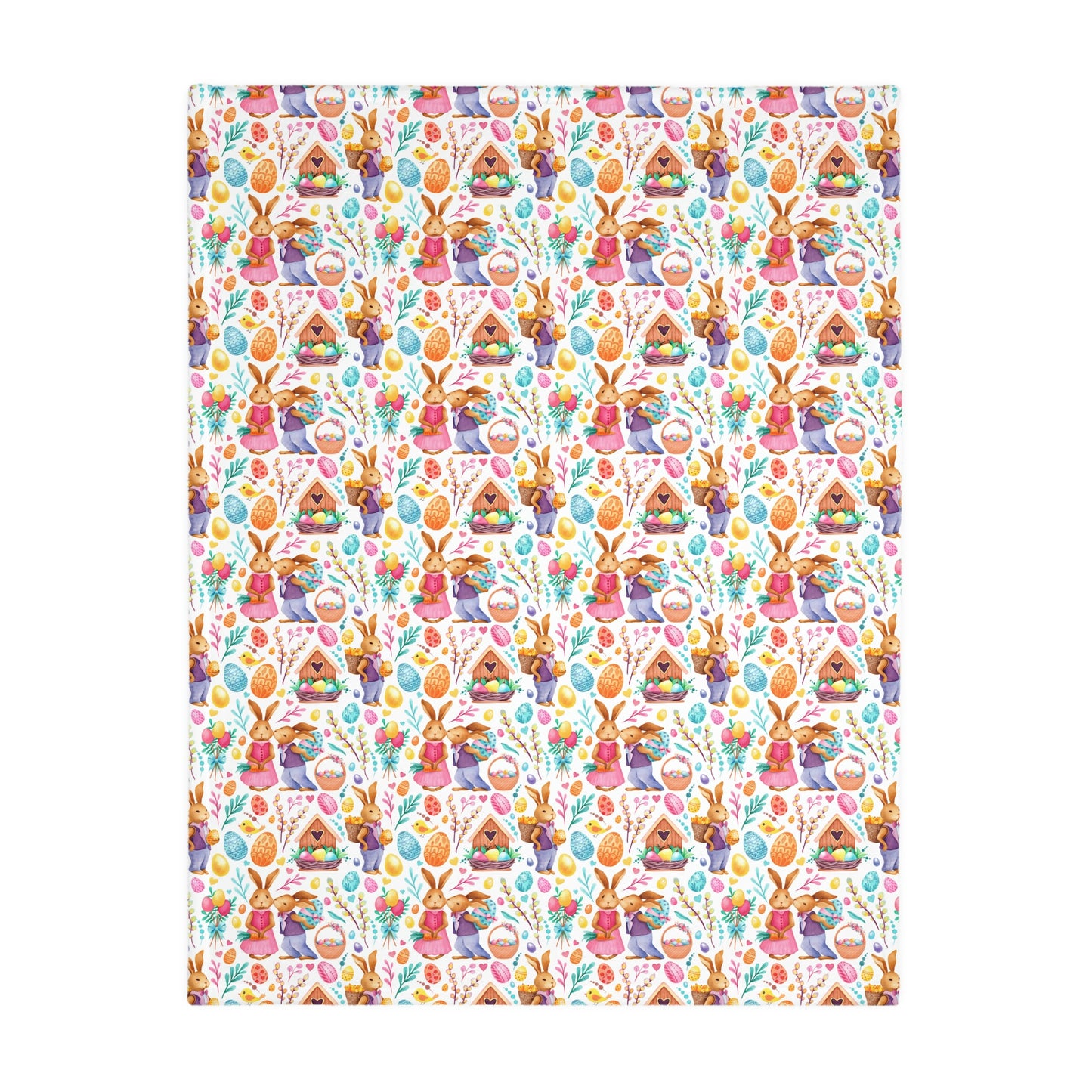 Easter Love Bunnies Velveteen Minky Blanket (Two-sided print)