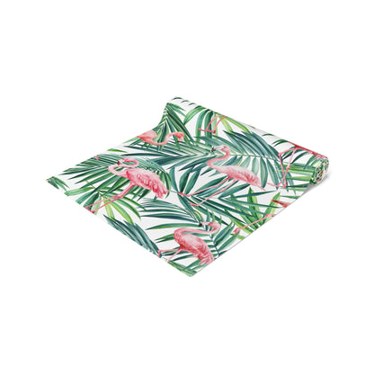 Pink Flamingos and Palm Leaves Table Runner (Cotton, Poly)