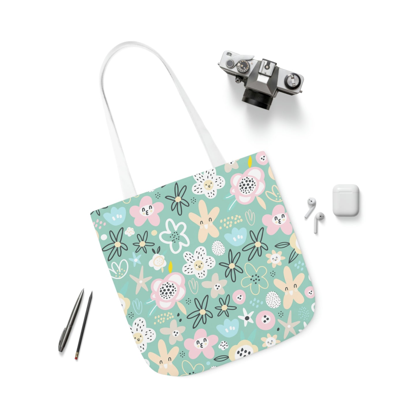 Abstract Flowers Polyester Canvas Tote Bag