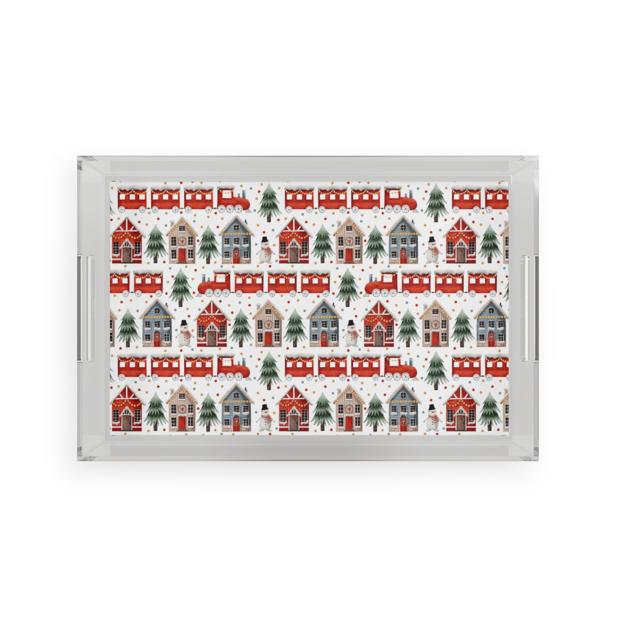Christmas Trains and Houses Acrylic Serving Tray