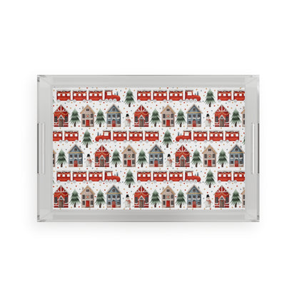 Christmas Trains and Houses Acrylic Serving Tray