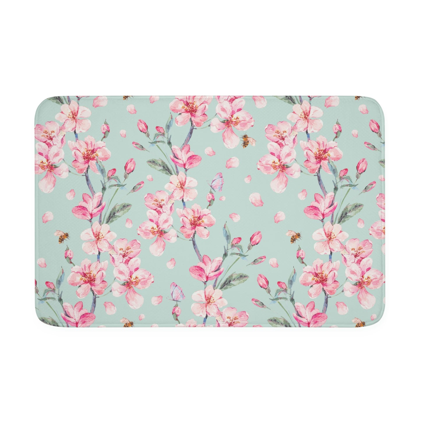 Cherry Blossoms and Honey Bees Memory Foam Bath Mat