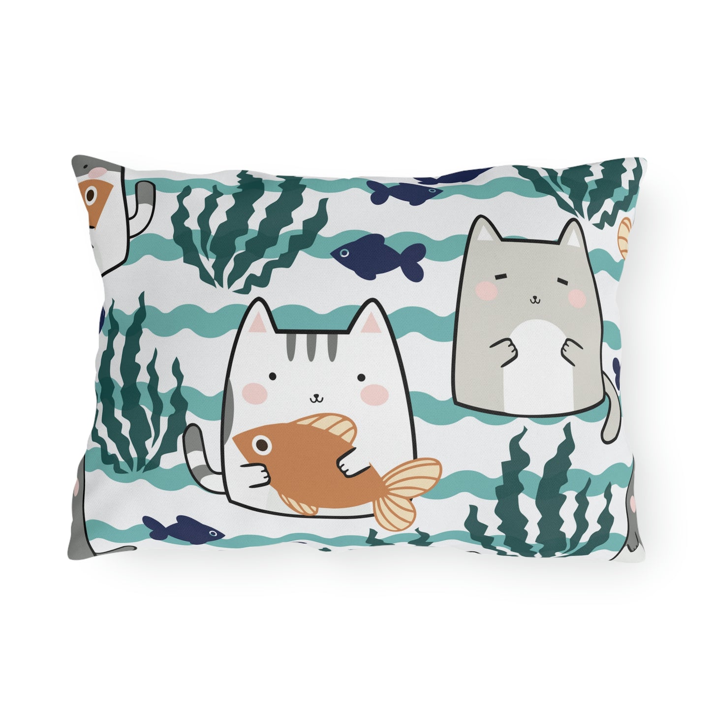 Kawaii Cats and Fishes Outdoor Pillow