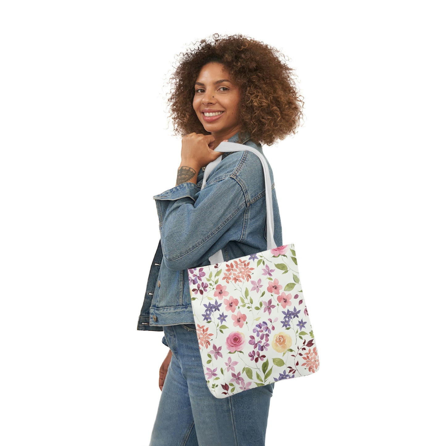 Yellow and Pink Roses Polyester Canvas Tote Bag