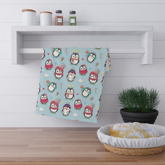 Penguins in Winter Clothes Kitchen Towel