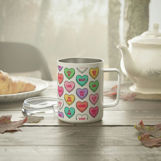 Candy Conversation Hearts Insulated Coffee Mug, 10oz