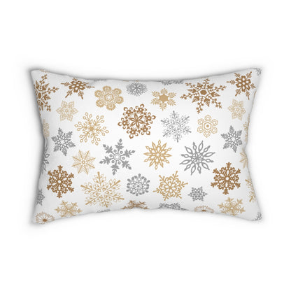 Gold and Silver Snowflakes Spun Polyester Lumbar Pillow