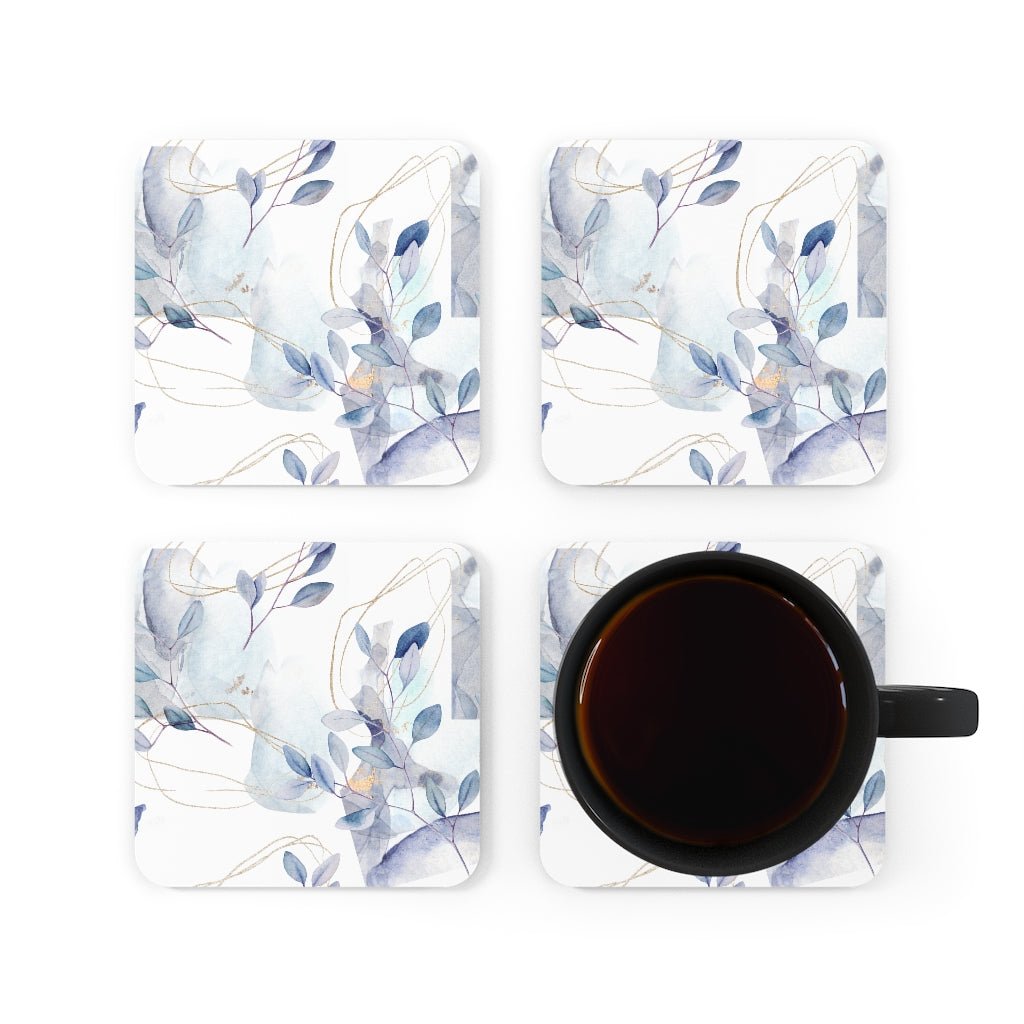 Abstract Floral Branches Corkwood Coaster Set - Puffin Lime