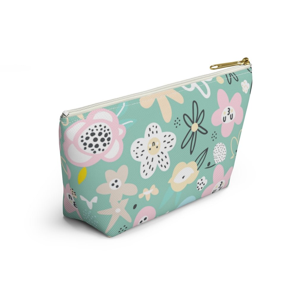 Abstract Flowers Accessory Pouch w T-bottom - Puffin Lime