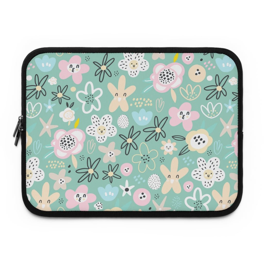 Abstract Flowers Laptop Sleeve - Puffin Lime