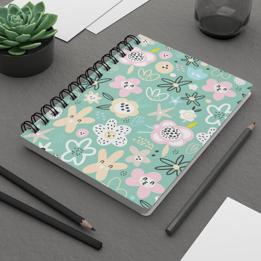 Abstract Flowers Spiral Bound Journal - Puffin Lime