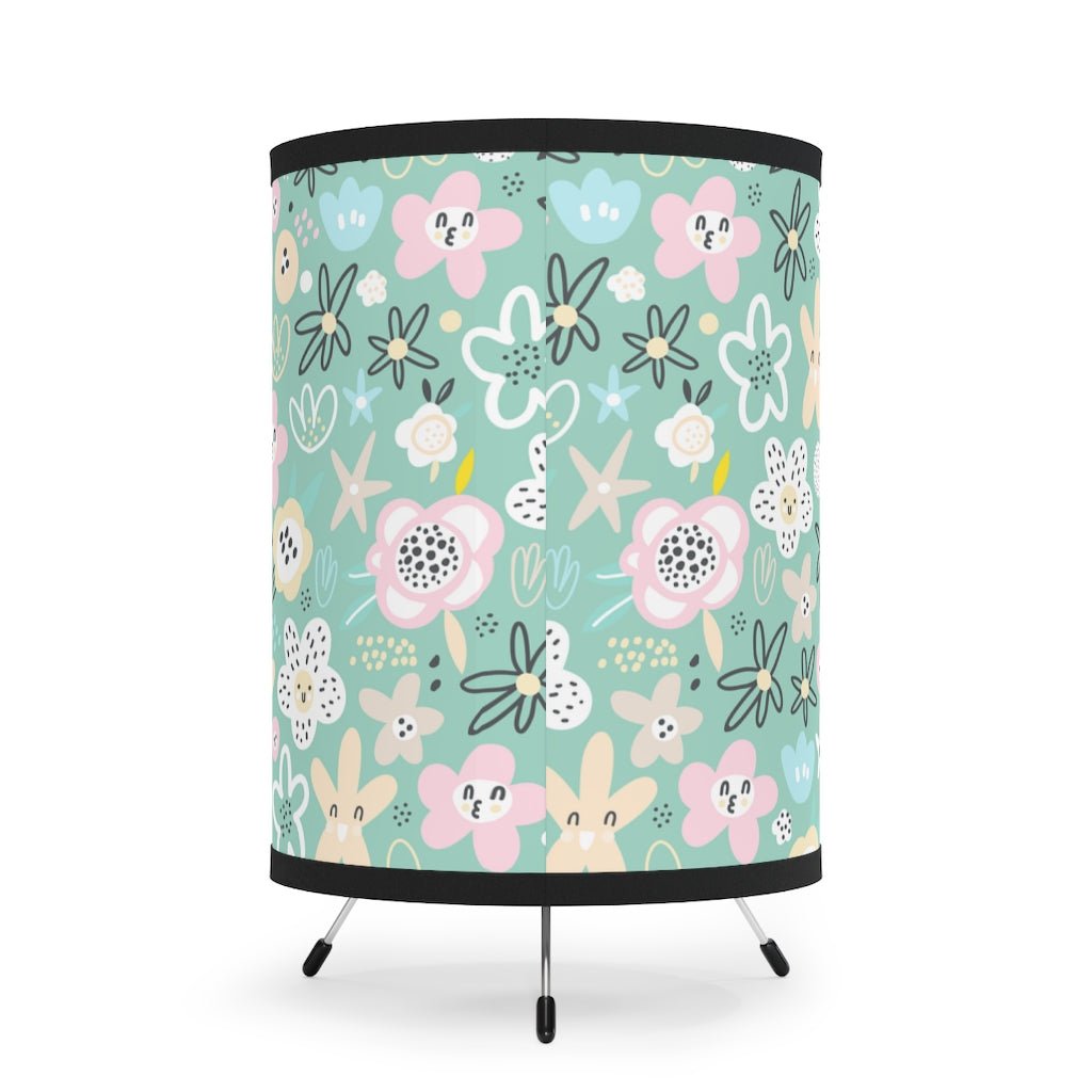 Abstract Flowers Tripod Lamp - Puffin Lime