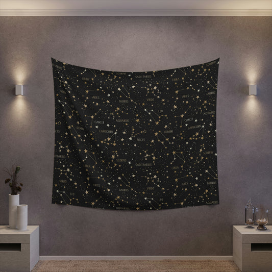 Stars and Zodiac Signs Printed Wall Tapestry