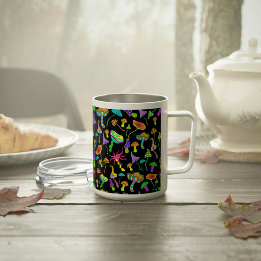 Happy Mushrooms Insulated Coffee Mug, 10oz