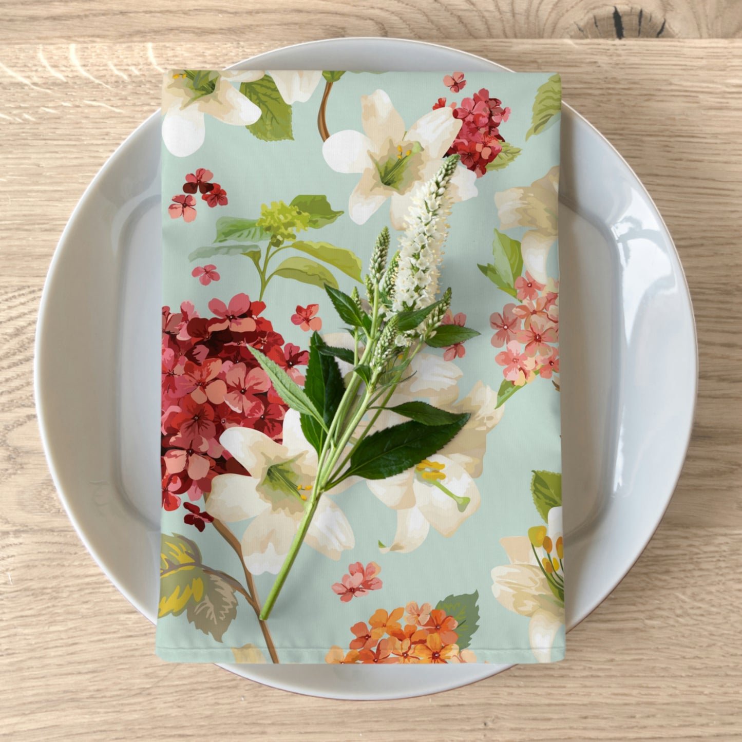 Autumn Hortensia and Lily Flowers Set of 4 Napkins. Floral Shabby Chic Thanksgiving Day Table Setting