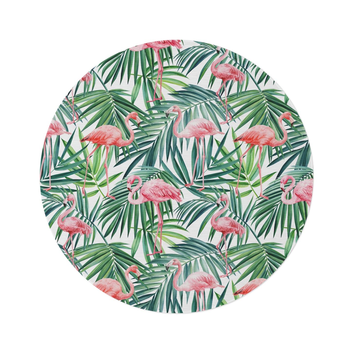 Pink Flamingos and Palm Leaves Round Rug