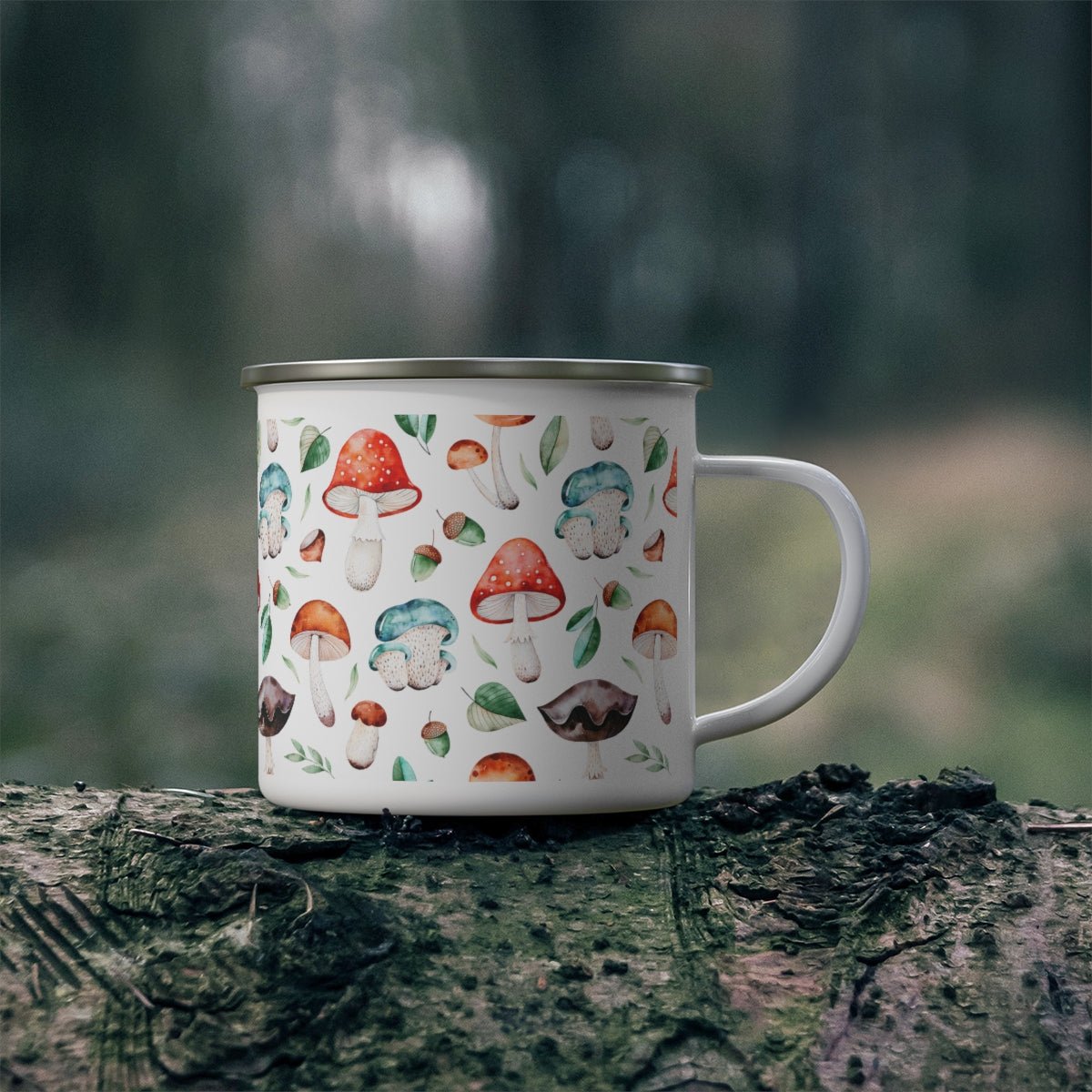 Acorns and Mushrooms Stainless Steel Camping Mug - Puffin Lime