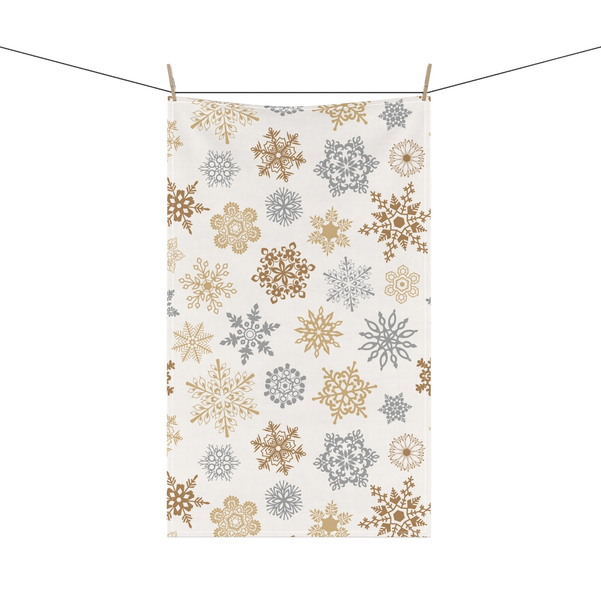 Gold and Silver Snowflakes Kitchen Towel