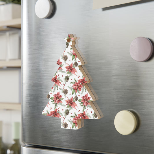 Poinsettia and Pine Cones Wood Ornament