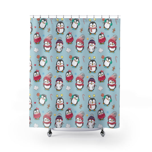 Penguins in Winter Clothes Shower Curtain