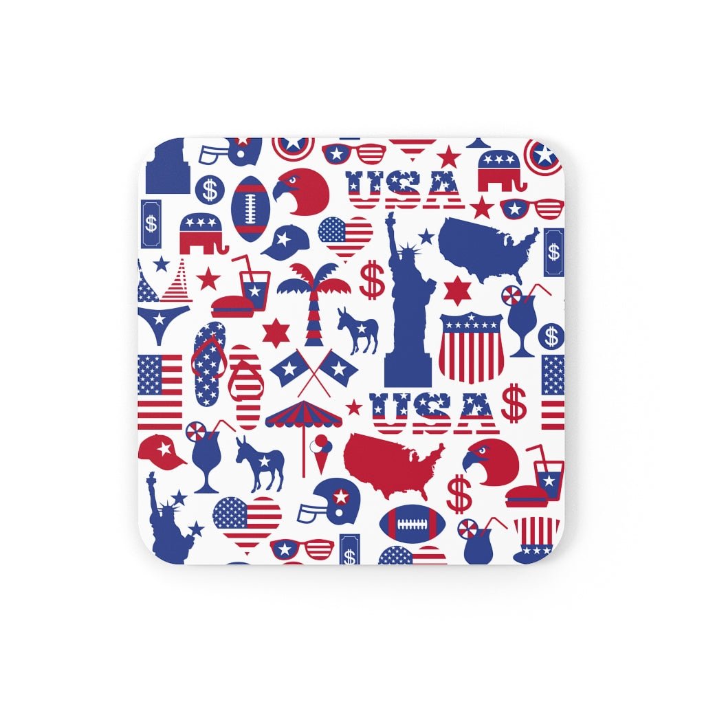 All American Red and Blue Corkwood Coaster Set - Puffin Lime
